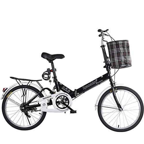 Folding Bike : HNWNJ Folding Bikes 20-inch Portable Folding Bike Male Female Adult Lady City Commuter Outdoor Sport Bike with Basket, Black