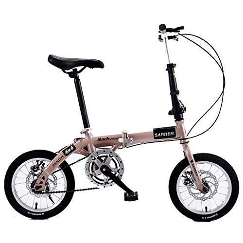 Folding Bike : HNWNJ Folding Bikes Folding Bicycle Portable Lightweight-14inch Wheel Adult Children Women and Man Outdoor Sports Bicycle, Single Speed (Color : Champagne)