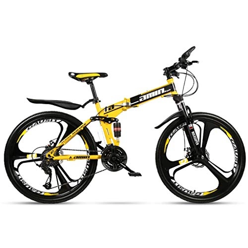 Folding Bike : HNWNJ Folding Bikes Folding Bike-26 Inch Wheel Variable Speed Mountain Bike Double Shock Absorption System Women Man Outdoor Sports Bicycle，Large (Color : Yellow, Size : 27 Speeds)