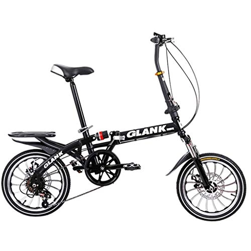 Folding Bike : HNWNJ Folding Bikes Portable Bicycle 10 Seconds Folding 16inch Wheel Children Adult Women and Man Outdoor Sports Bicycle, Variable 6 Speeds (Color : Black)
