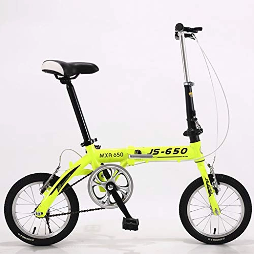 Folding Bike : HNWNJ Folding Bikes Portable Folding Bicycle -14Inch Wheel Children Adult Women and Man Outdoor Sports Bicycle, Single Speed (Color : Yellow)