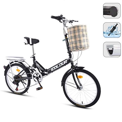 Folding Bike : HSBAIS 20 Folding Bike, Wear-Resistant Tire with V Brake Compact Bicycle with 7 Speeds Derailleur Comfortable Seat for Adult, Black_155x68x94cm