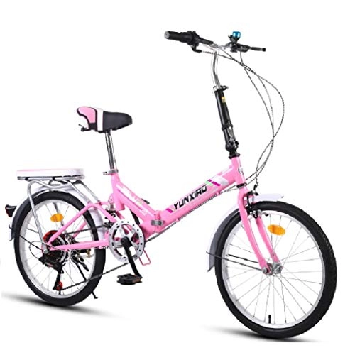Folding Bike : HSBAIS Folding Bike for Adult, Lightweight with V Brake Compact Bicycle with 6 Speeds Derailleur Comfortable Seat Great for Urban Riding and Commuting, Pink_155x68x94cm