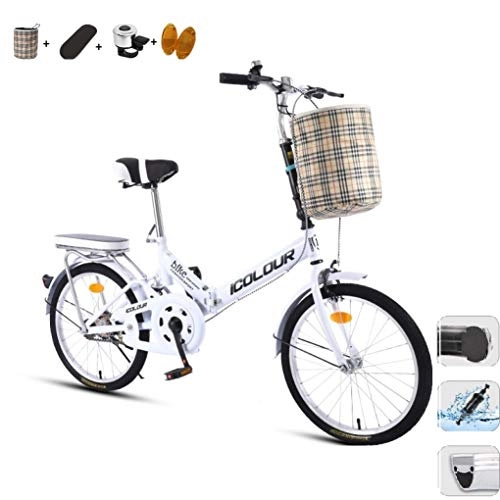 Folding Bike : HSBAIS Folding Bike for Adult, with 7 Speeds Derailleur Lightweight Compact Bicycle with V Brake Heavy Duty 330lb Great for Urban Riding, White_155x68x94cm