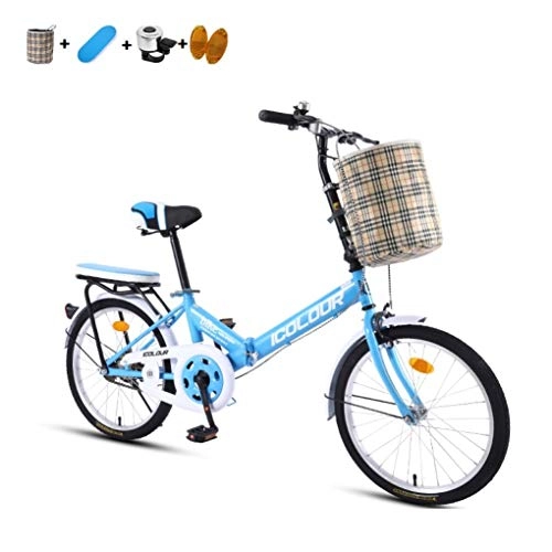 Folding Bike : HSBAIS Folding Bike, Lightweight Compact Bicycle Heavy Duty - 250lb with V Brake Comfortable Seat Wear-Resistant Tire for Adult, Blue_115x63x80cm