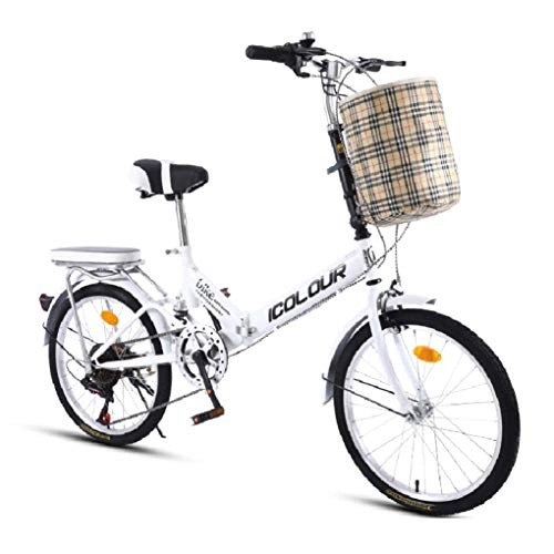 Folding Bike : HSBAIS Folding Bike, Lightweight Rear Rack with V Brake with 7 Speeds Derailleur Compact Bicycle Wear-Resistant Tire for Adult, White_155x68x94cm