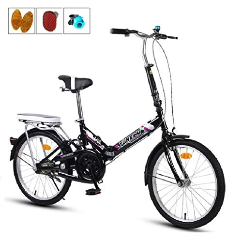 Folding Bike : HSBAIS Folding Bike, with 7 Speeds Derailleur Lightweight Compact Bicycle with V Brake Wear-Resistant Tire Comfortable Seat for Adult, Black_Black