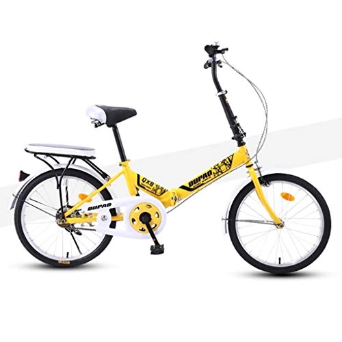 Folding Bike : HSBAIS Folding Bike, with V Brake Comfortable Seat Compact Bicycle, Heavy Duty 330lb Rear Rack Wear-Resistant Tire for Adult, Yellow_155x77x48cm