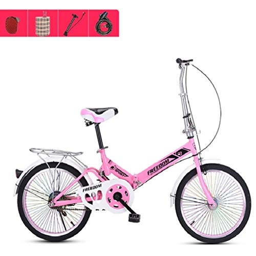 Folding Bike : HSBAIS Folding Bike, with V Brake Compact Bicycle Wear-Resistant Tire and Rear Rack, Lightweight Comfortable Seat Heavy Duty 300lb, Pink_155x94x67cm