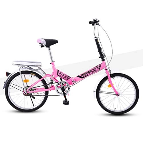 Folding Bike : HSBAIS Folding Bike, with V Brake with 6 Speeds Derailleur Compact Bicycle Rear Rack Wear-Resistant Tire Heavy Duty 300lb for Adult, Pink_155x60x45cm