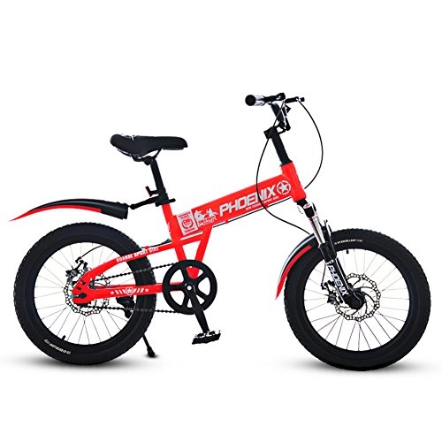 Folding Bike : HUAHUADP Foldable Bicycle Lightweight Portable, Children's Folding Bike Mountain Bike 18-inch Children Cycling 6-10-12 Year Old Carriage Pupils-red