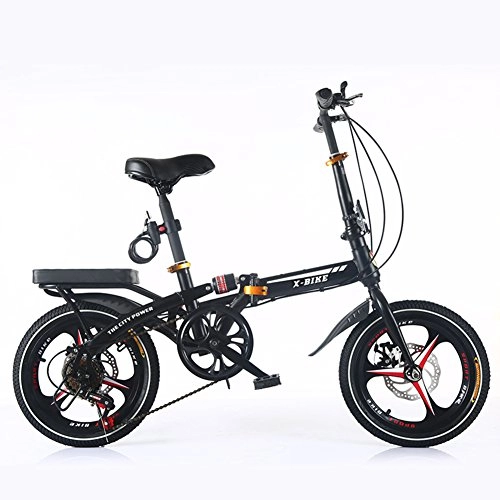 Folding Bike : HUAHUADP Folding Bike Lightweight, 6 Speed Portable Children's Folding Bike Aluminum Frame Shimano Folding Bicycle 16 Inch Small Student Bicycle Adult Men Women -Black 105x125cm(41x49inch)