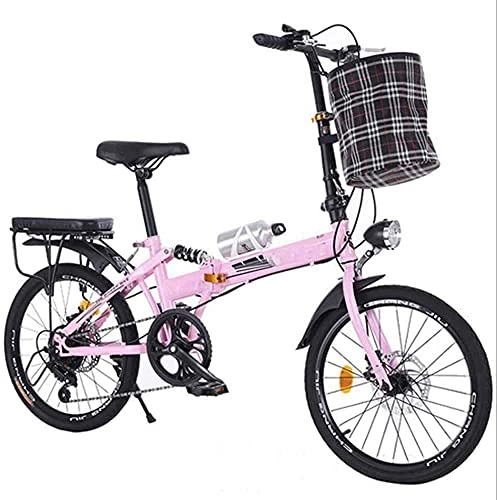 Folding Bike : HUAQINEI 20-inch folding bicycle, city folding bicycle, adult ultra-light portable disc brake shock absorber 6-speed mountain bike, Black