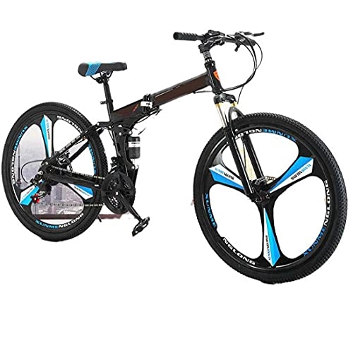 Folding Bike : HUAQINEI Bicycle 21-speed foldable variable speed one-wheel mountain bike male and female adult student bicycle road bike, Blue, 26