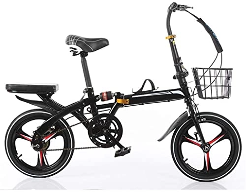 Folding Bike : HUAQINEI durable bicycle, Outdoor sports Folding Bike 16 Inch Women's Variable Speed Shock Absorber Adult Super Light Children's Student Bicycle with Basket And High Carbon Steel Frame Outdoor spo