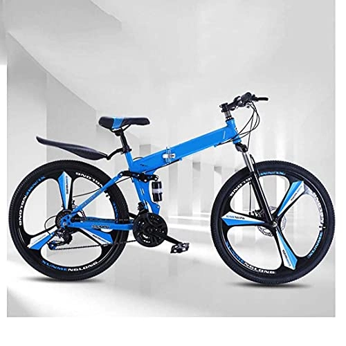 Folding Bike : HUAQINEI Foldable variable speed one-wheel mountain bike 24 inch 26 inch male and female adult student bicycle road bike 21 speed, Blue, 24