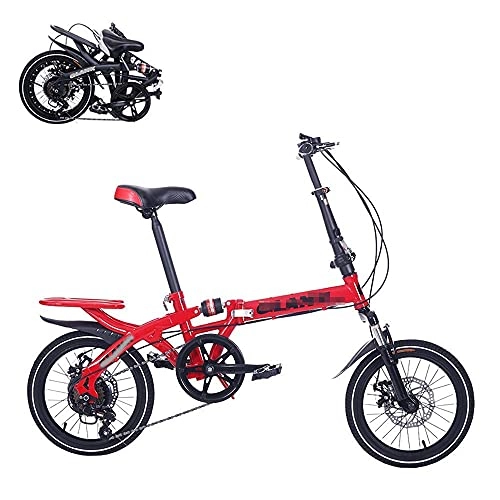 Folding Bike : HUAQINEI Folding Adult Bicycle, 16-inch 6 Variable-Speed Labor-Saving Shock-Absorbing Bicycle, Front and Rear Double Discbrakes, Fast Folding Portable Commuter Bicycle