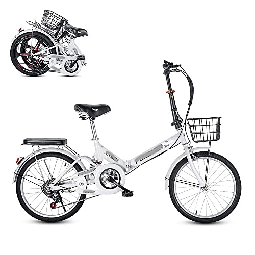 Folding Bike : HUAQINEI Folding Adult Bicycle, 20-inch 6-Speed Finger-Shift Speed Adjustable Seat, Rear Shock Absorber Spring, Comfortable and Portable Commuter Bike