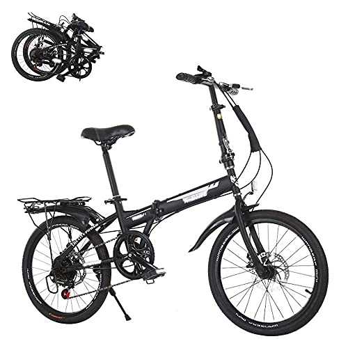 Folding Bike : HUAQINEI Folding Adult Bicycle, 6-Speed Variable Speed 20-inch Fast Folding Bicycle, Front and Rear Double Discbrakes, Adjustablebreathable Seat, High-Strength Body