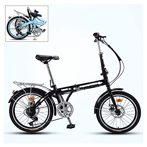 Folding Bike : HUAQINEI Folding Adult Bicycle, 7-Speed Ultra-Light Portable Bicycle, 3-Step Quick Folding, Double-discbrake, Adjustable and Comfortable Saddle, 16 / 20 Inch 4 Colors