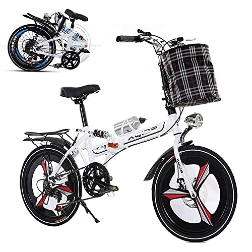 Folding Bike : HUAQINEI Folding Adult Bike, 26-inch 6-Speed Adjustable Bike, Double-discbrake Shock Absorber Bike, Color Optional, Suitable for Boys and Girls (Including Gifts)