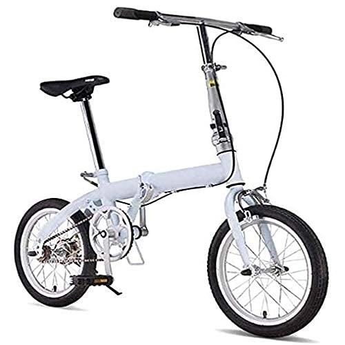 Folding Bike : HUAQINEI Folding bicycles adult men and women ultralight portable bicycles commuters adjustable handlebars and seats aluminum frame single speed 16 inch, White
