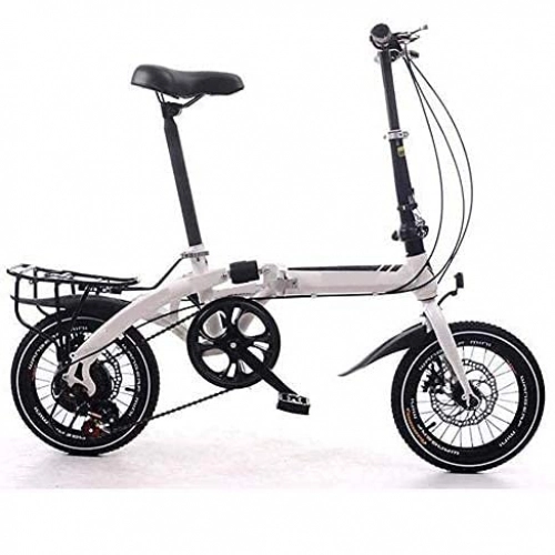 Folding Bike : HUAQINEI Folding bike, uni alloy city bike 14 inches, with adjustable handlebar and seat single speed, comfortable saddle, lightweight, suitable for shoppers, White
