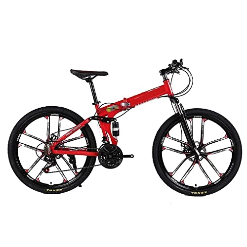 Folding Bike : HUAQINEI Folding Mountain Bike 21 / 24 / 27 Speed 24 / 26 inch Bicycle with Double Disc Brakes and Double Suspension for Adult, Red, 24 inch27 speed