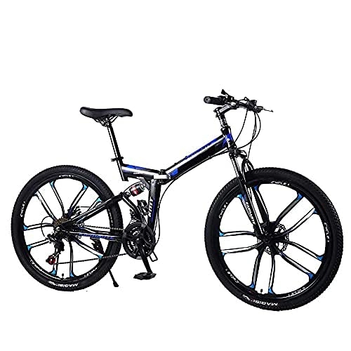 Folding Bike : HUAQINEI Folding Mountain Bike, 21 / 24 / 27Speed Durable Dual Suspension high-carbon steel thickened frame Great for City Riding and Commuting, 21speed, 26 inches
