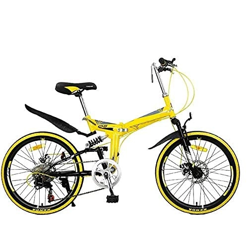 Folding Bike : HUAQINEI Folding mountain bike, adult lightweight uni city bike 22 inch rim aluminum frame with adjustable seat, Yellow