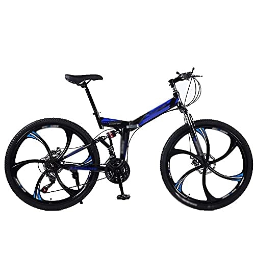 Folding Bike : HUAQINEI Mountain Bike Folding Bike Integral Wheel Uni Suspension ?High-Carbon Steel Double Disc Brake Student, 24inch21Speed