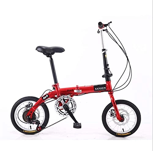 Folding Bike : HUAQINEI Mountain Bikes, 14 inch lightweight folding bicycle with variable speed dual disc brake bicycle red Alloy frame with Disc Brakes