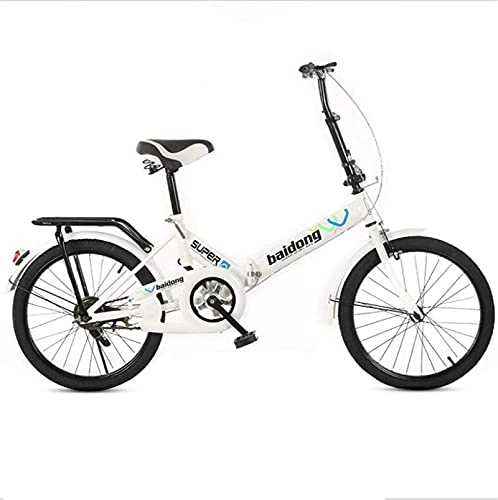 Folding Bike : HUAQINEI Mountain Bikes, 20-inch folding bicycle student folding non-speed bicycle shock-absorbing bicycle Alloy frame with Disc Brakes (Color : White, Size : With box)