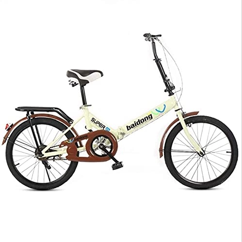 Folding Bike : HUAQINEI Mountain Bikes, 20-inch folding bicycle student folding non-speed bicycle shock-absorbing bicycle Alloy frame with Disc Brakes (Color : Yellow, Size : Frameless)