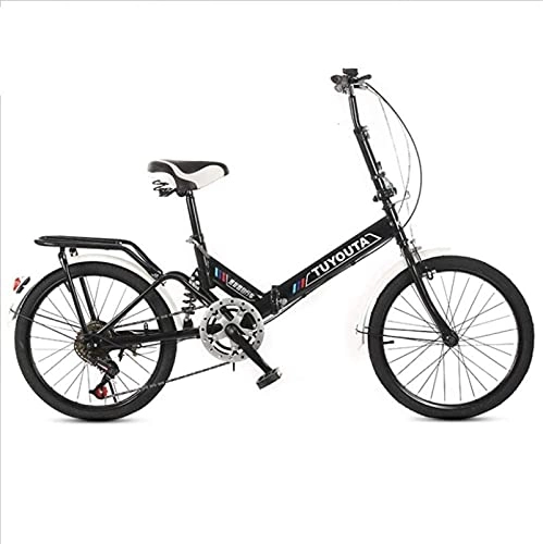 Folding Bike : HUAQINEI Mountain Bikes, 20 inch folding bicycle student folding variable speed bicycle shock-absorbing bicycle Alloy frame with Disc Brakes (Color : Black, Size : With box)