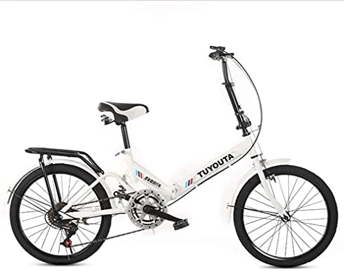 Folding Bike : HUAQINEI Mountain Bikes, 20 inch folding bicycle student folding variable speed bicycle shock-absorbing bicycle Alloy frame with Disc Brakes (Color : White, Size : With box)