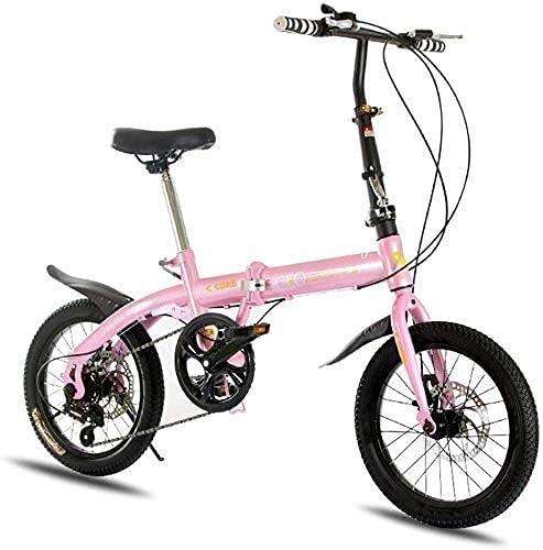 Folding Bike : HUAQINEI Uni folding bike, ultra light folding bike, urban folding pedal bike, aluminum alloy, adjustable handlebar and seat, Pink