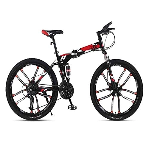 Folding Bike : HUAQINEI Variable-speed folding mountain bike bicycle, adult 24-speed off-road racing 26-inch damping disc brake soft male female student bicycle, A