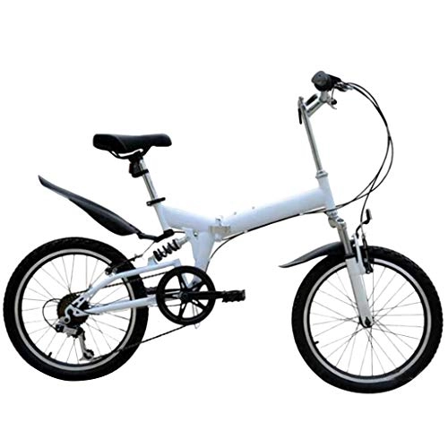 Folding Bike : HUHU833 Folding Bikes, 20 Inch Mini Portable Student Speed Wheel Mountain Bikes Folding Bike for Men Women Lightweight Folding Bicycle, Damping Bicycle , Shockabsorption (White)