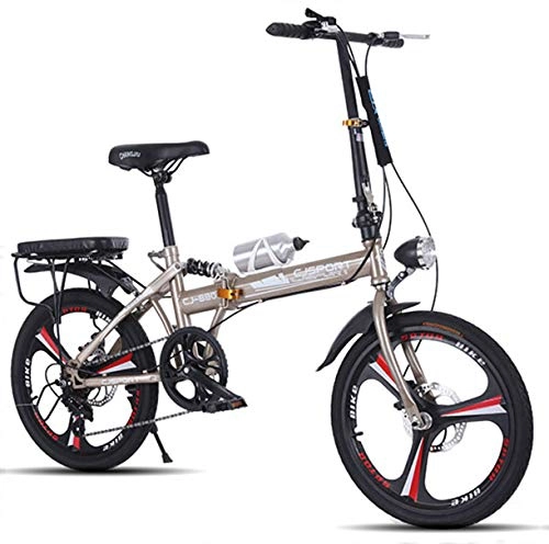 Folding Bike : HUJUNG 20-Inch Lightweight Carbon Steel Folding City Bicycle - Men And Women Double Disc Brake Damper Variable Speed Bicycle, Brown