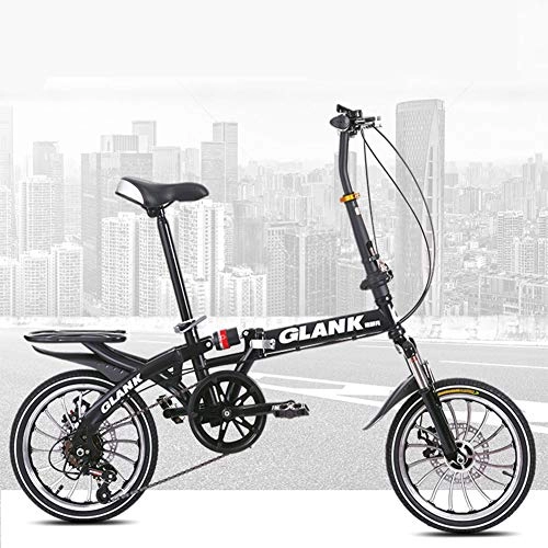 Folding Bike : HUJUNG Folding Bike, 20 Inch Folding Variable Speed Bicycle, Shock Absorber, Integrated Wheel Driving Adult Bicycle Student Car, Black