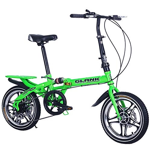 Folding Bike : HUJUNG Folding Bike, 20 Inch Folding Variable Speed Bicycle, Shock Absorber, Integrated Wheel Driving Adult Bicycle Student Car, Green