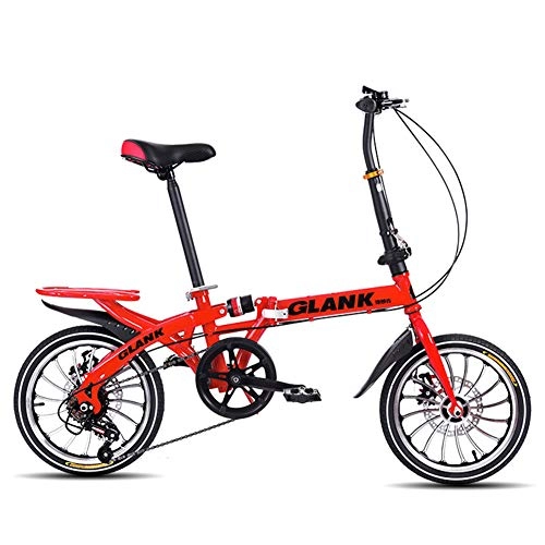 Folding Bike : HUJUNG Folding Bike, 20 Inch Folding Variable Speed Bicycle, Shock Absorber, Integrated Wheel Driving Adult Bicycle Student Car, Red