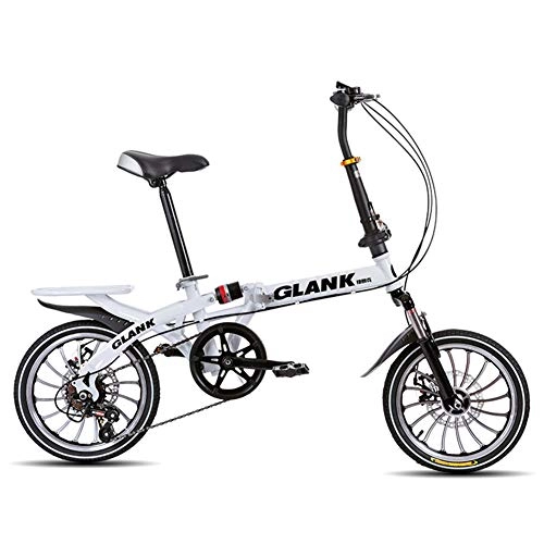 Folding Bike : HUJUNG Folding Bike, 20 Inch Folding Variable Speed Bicycle, Shock Absorber, Integrated Wheel Driving Adult Bicycle Student Car, White