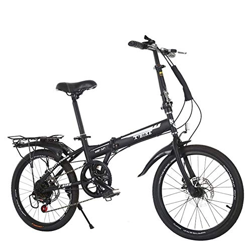 Folding Bike : HUJUNG Folding Bikes, 20 Inch Mini Portable Student Comfort Speed Wheel for Men Women Lightweight Folding Casual Bicycle, Damping Bicycle, Shockabsorption, Black