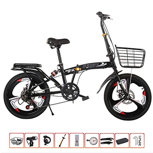 Folding Bike : HUJUNG Variable Speed Folding Bicycle -20 Inch Light Portable with Adult Men And Women Double Disc Brake Shock Absorber Bicycle, Black