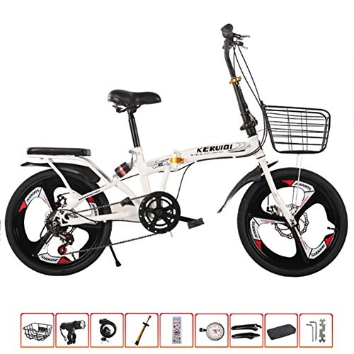 Folding Bike : HUJUNG Variable Speed Folding Bicycle -20 Inch Light Portable with Adult Men And Women Double Disc Brake Shock Absorber Bicycle, White