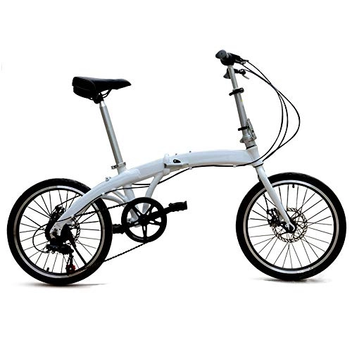 Folding Bike : HUOFEIKE Outdoor Foldable Bicycles, 20-Inch City Bicycles and 7-Speed Bicycles Are Suitable for Children and Adults Riding Outings To School and Commuting, White