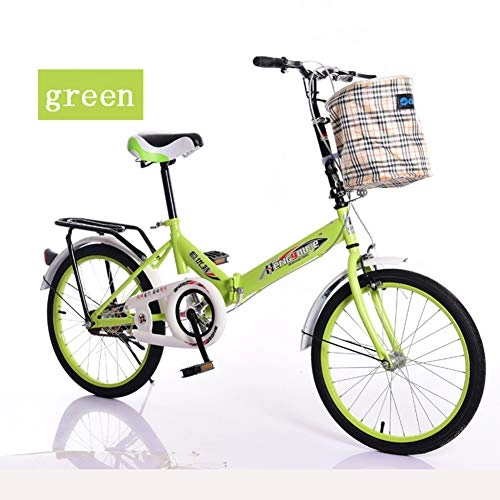 Folding Bike : HUWAI Adult Folding Bike, Lightweight Rear Carry Rack, Aluminum Frame Single Speed Folding Bicycle, Genuine 20-Inch Folding Bike with Fenders, Green