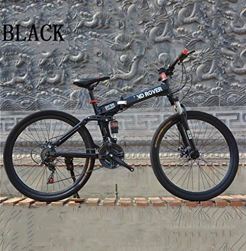 Folding Bike : HUWAI Dual Suspension Frame and Suspension Fork All Terrain Mountain Bike, High Carbon Steel Dual Suspension Frame Mountain Bike, Speed Gears Folding Outroad Bike, Black